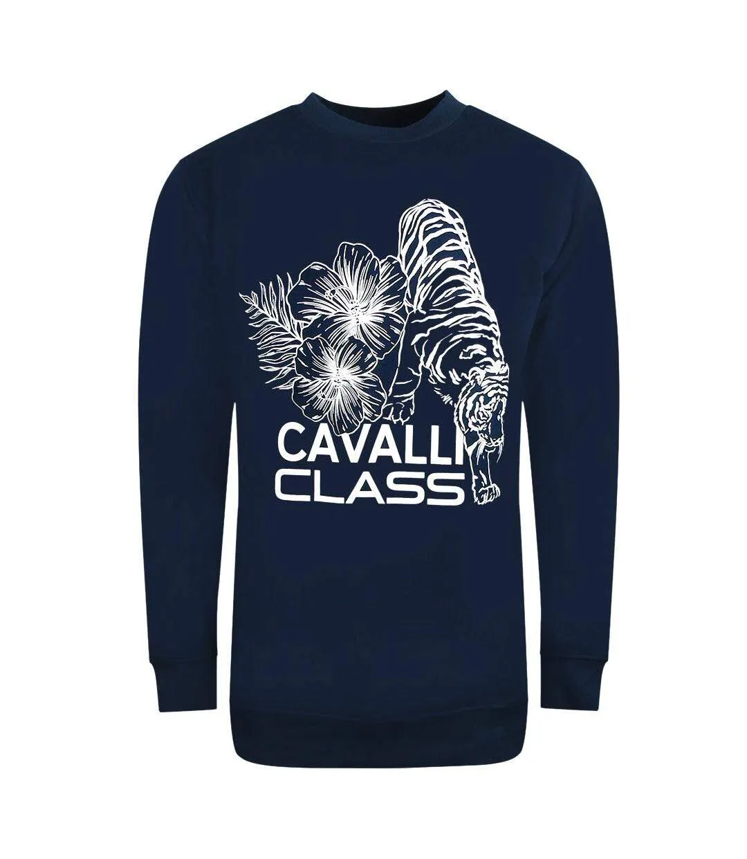 Unisex Adult Floral Tiger Sweatshirt Navy Blue Cavalli Class-1