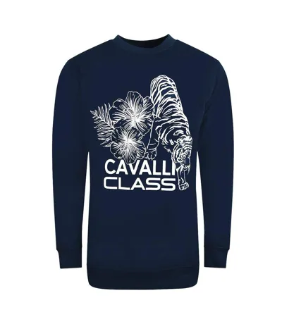 Unisex Adult Floral Tiger Sweatshirt Navy Blue Cavalli Class