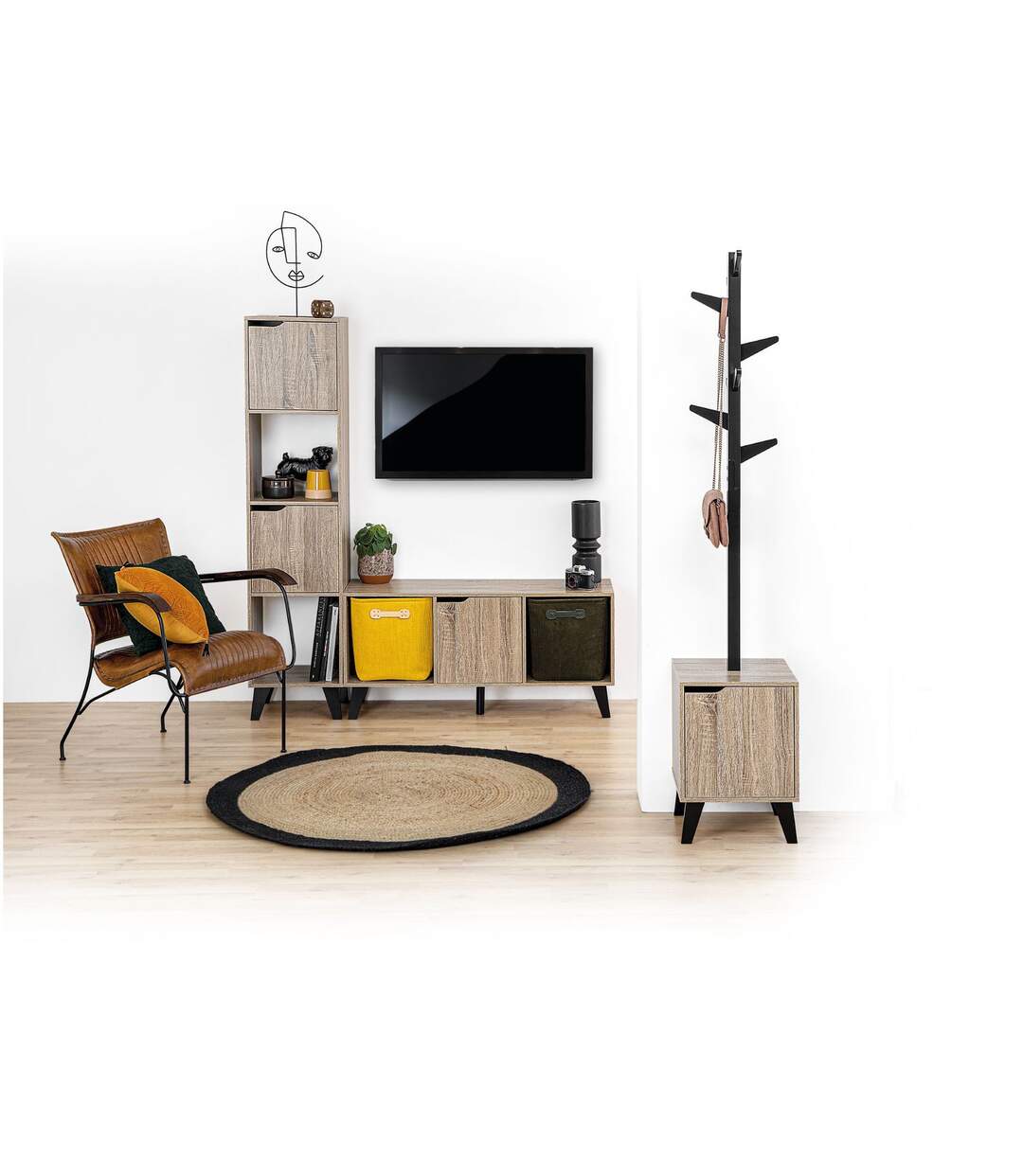 Table de chevet Mix'n modul avec 1 porte effet bois naturel - Beige-4