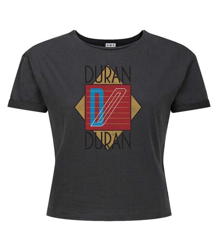 Womens/ladies Duran Duran Logo Crop Top Charcoal Amplified