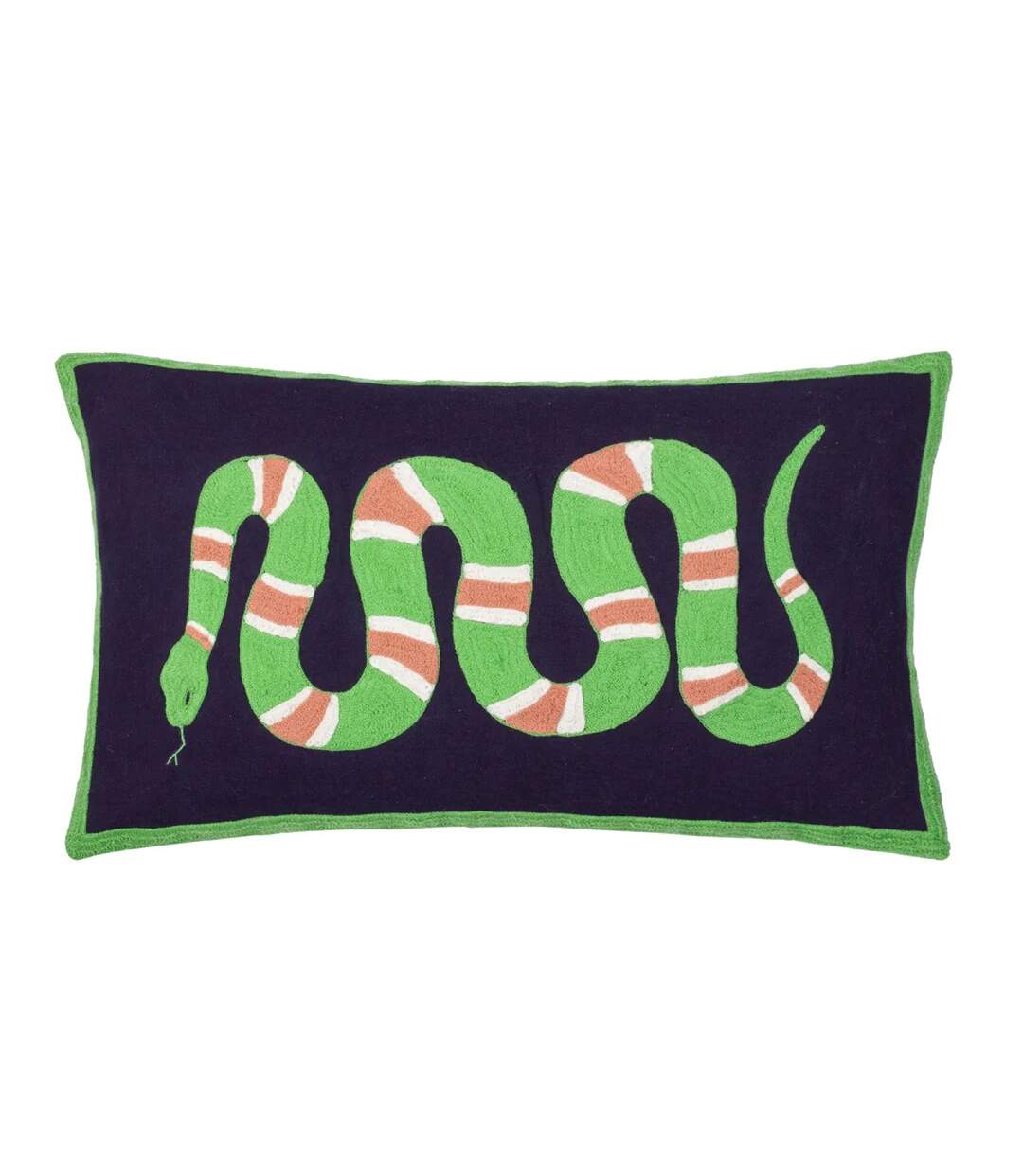 Embroidered snake cushion cover 30cm x 50cm lime Furn