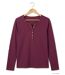 MAYFLOWER NINON4 : Tee-shirt manches longues prune en coton flammé avec patte boutonnée-2