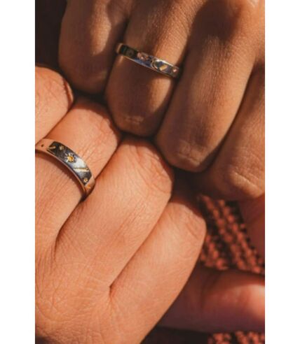 Adjustable Silver Couple Sun Star Promise Ring Set