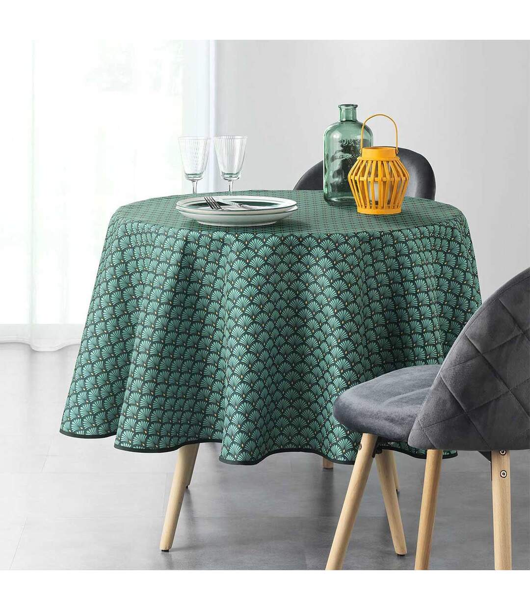 Nappe Ronde Imprimée Art Chic 180cm Vert-2