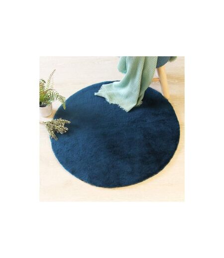 Tapis Rond Imitation Fourrure Doucea 80cm Bleu Canard