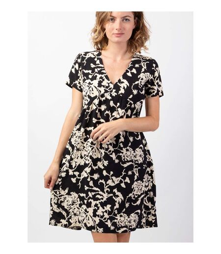 Robe courte babydoll ethnique chic MAJA motif tendance noir Coton Du Monde