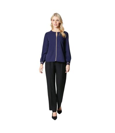 Womens/ladies Premium Contrast Piping Blouse Navy Principles