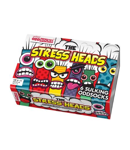 6 Pack Mens Stress Heads Novelty Odd Socks in Gift Box