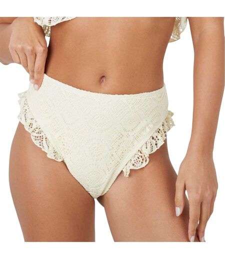 Womens/ladies Crochet Panel High Waist Bikini Bottoms Yellow Brave Soul