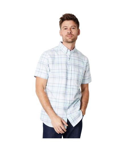 Mens grid checked short-sleeved shirt aqua Maine