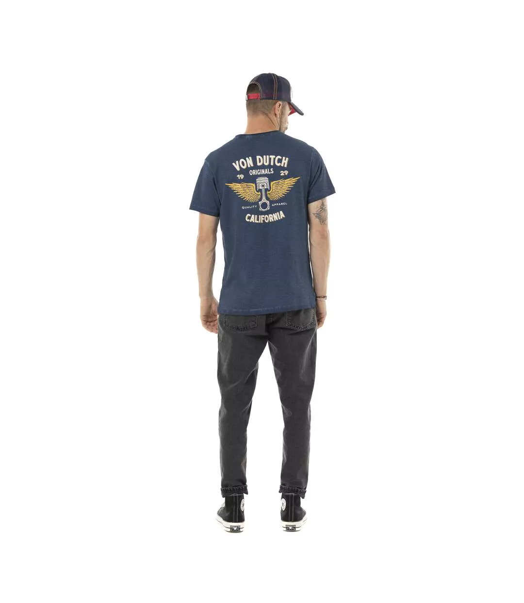 T-shirt homme col V en coton print devant et dos Wings Vondutch-5