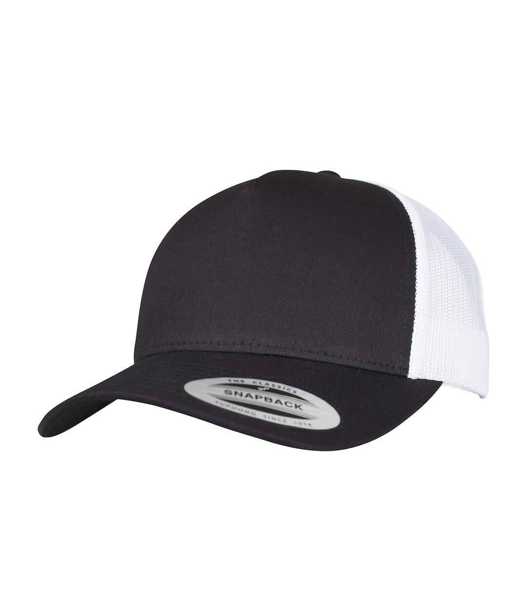 Unisex Adult Two Tone 5 Panel Trucker Cap Black White Flexfit-1