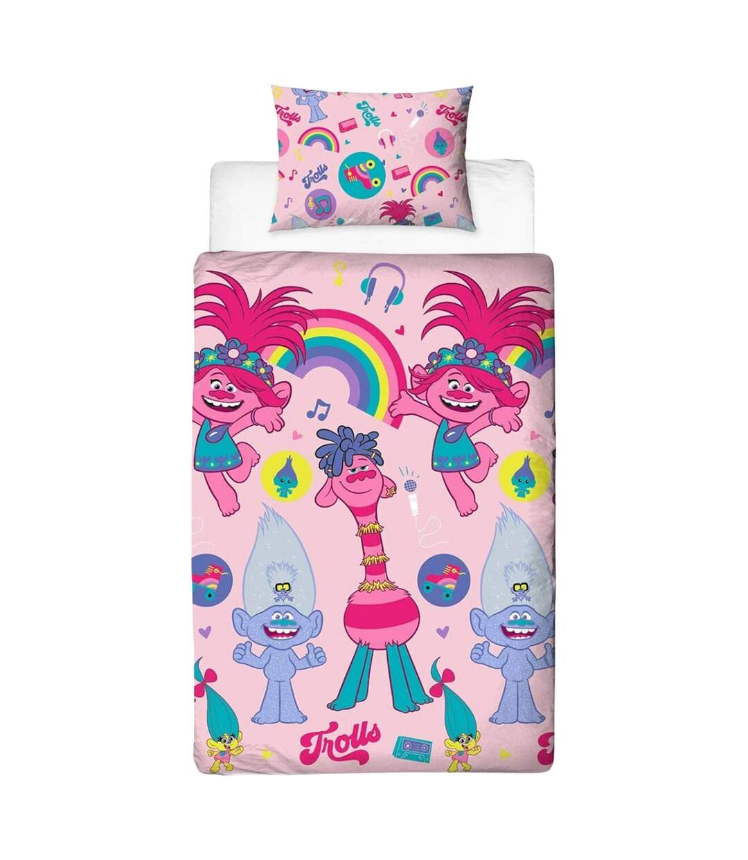 World Tour Reversible Duvet Set Pink Multicoloured Trolls 2-2