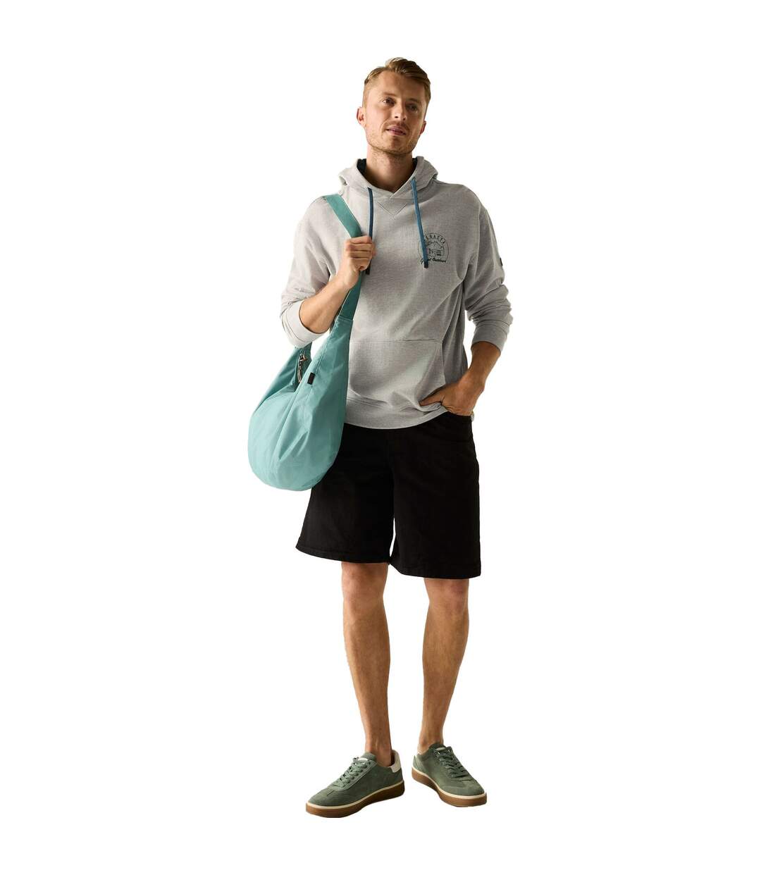 Sweat À Capuche Motif/style Imprimé Au Dos Cline Homme Gris Chiné Vert Méditerranéen Regatta-1
