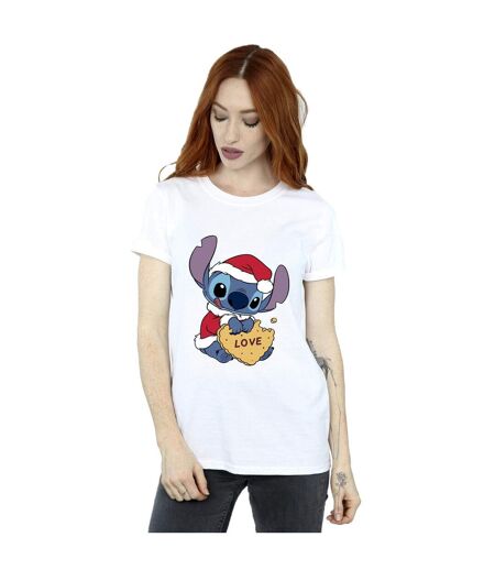 Disney Womens/Ladies Lilo And Stitch Christmas Love Biscuit Cotton Boyfriend T-Shirt (Blanc) - UTBI29971
