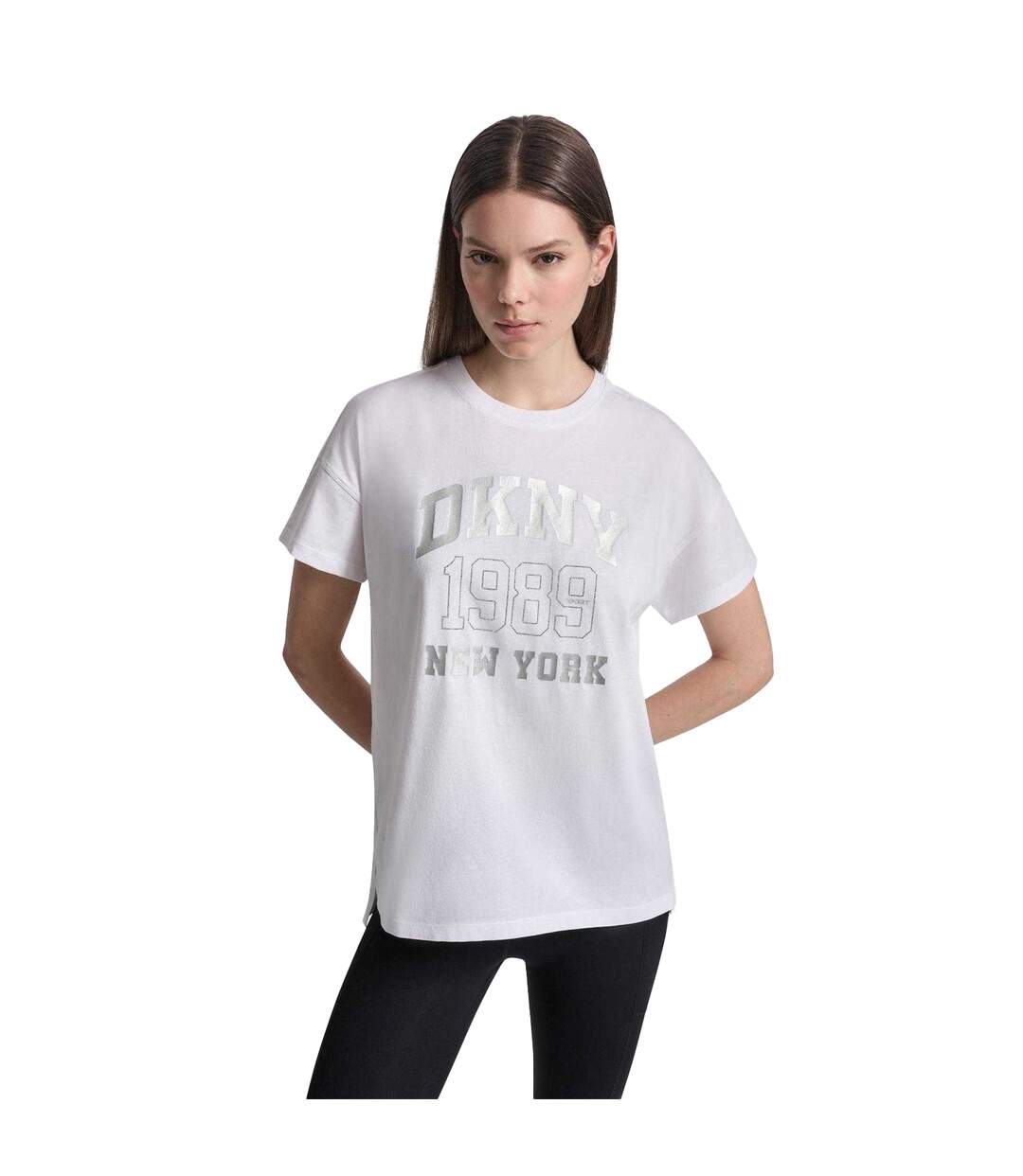 T-shirt Motif/style Scintillant Femme Blanc DKNY-4