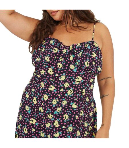 Robe Mi-longue Bretelles Fines Motif/style Floral Femme Noir Vert Jaune Brave Soul