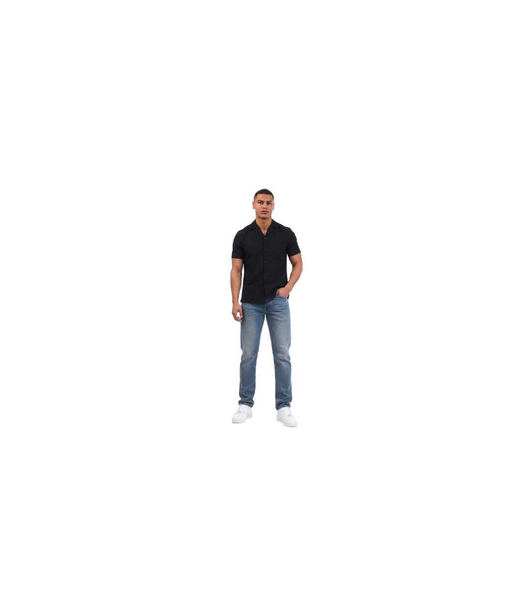 Mens Ellino Polyester Short-sleeved Shirt Black Hugo-1