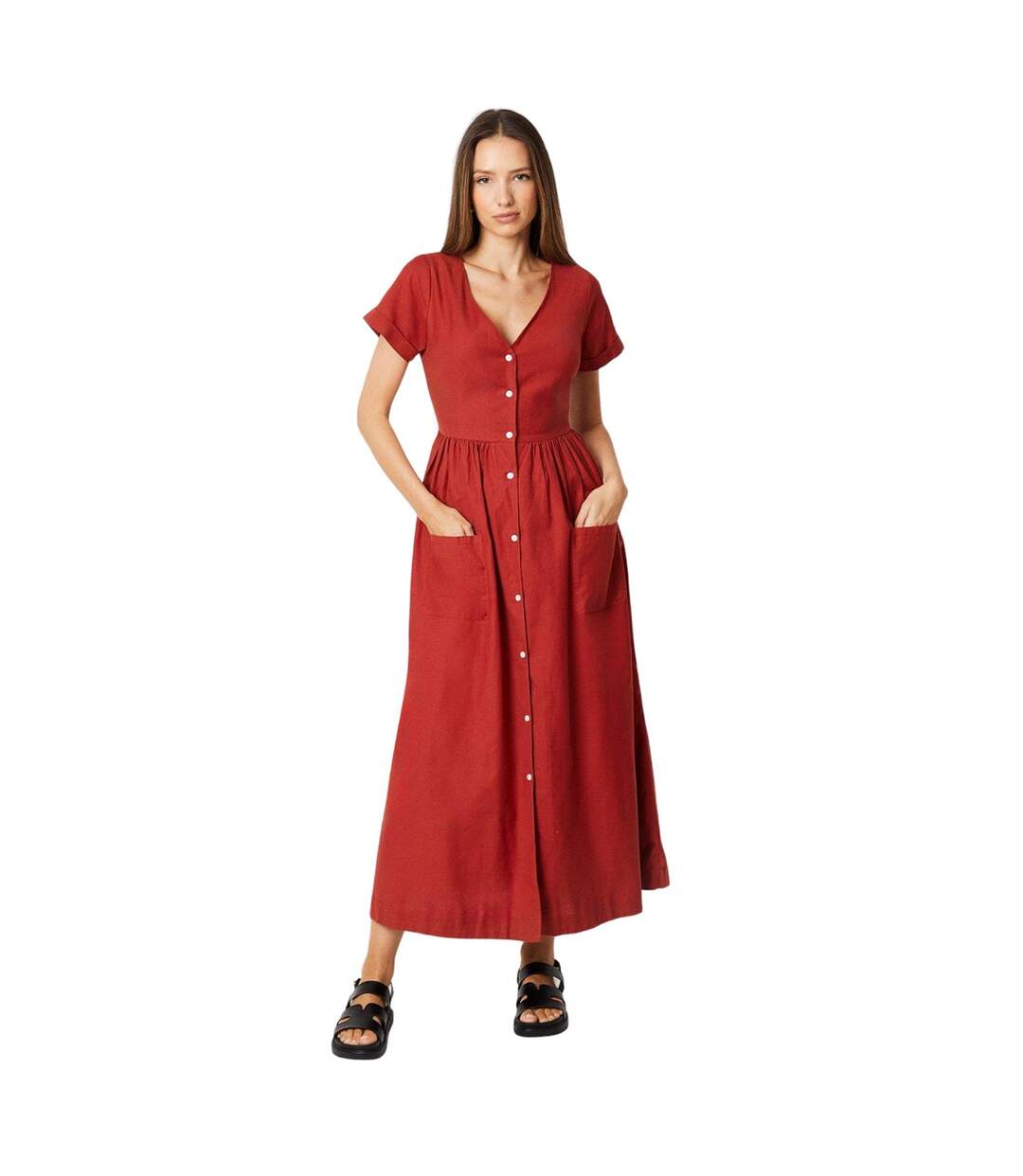 Robe chemisier mi-longue femme rouille Dorothy Perkins-1