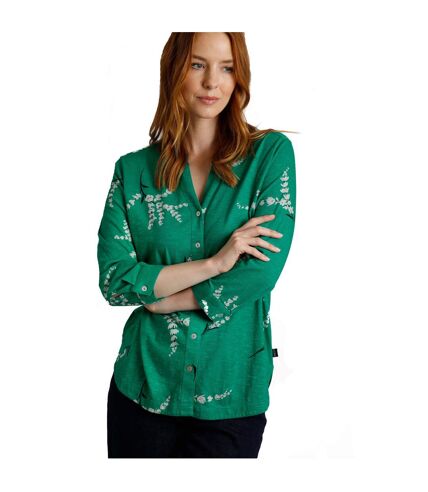 Womens/ladies clara leafy floral jersey slub natural shirt evergreen Weird Fish