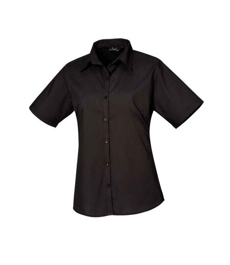 Womens/ladies Poplin Short-sleeved Blouse Black Premier
