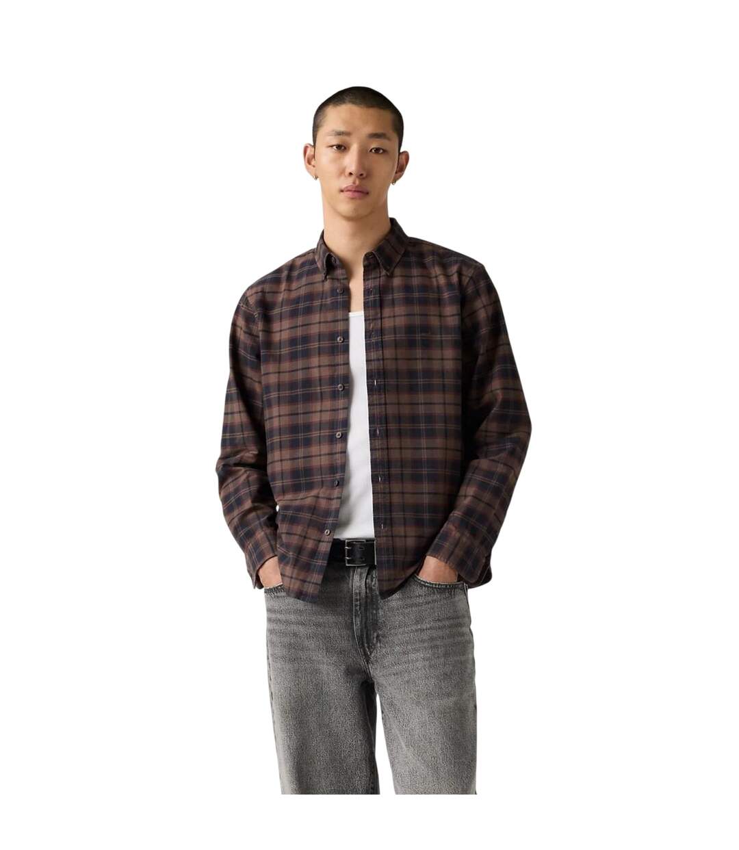 Chemise À Boutons Motif/style Motif Écossais Authentic Homme Beige Pierre Levis-1