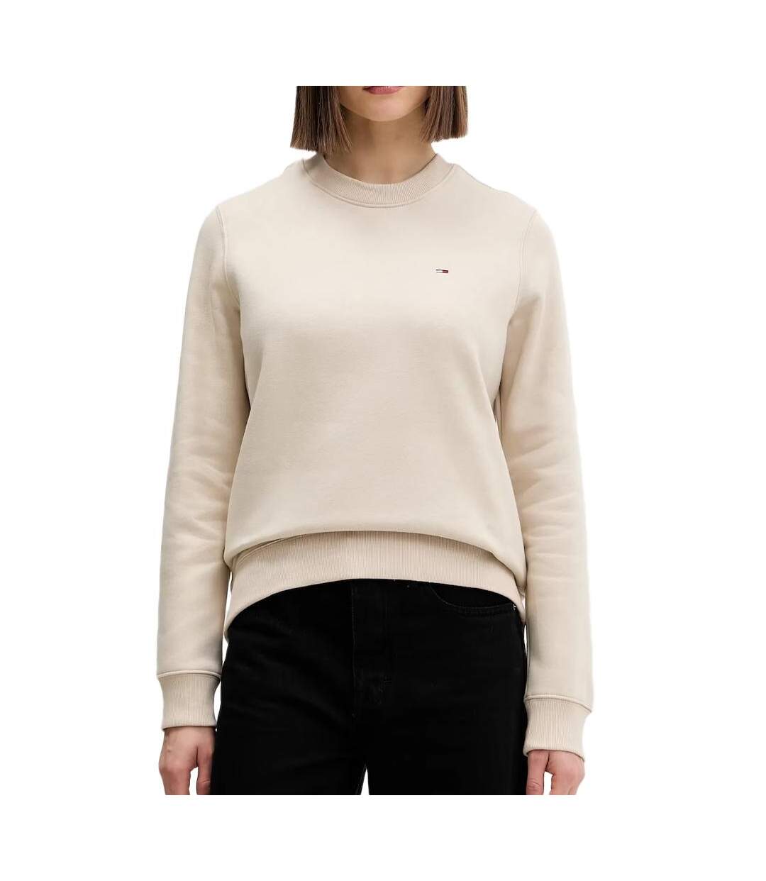 Sweat beige femme tommy hilfiger flag crew-1