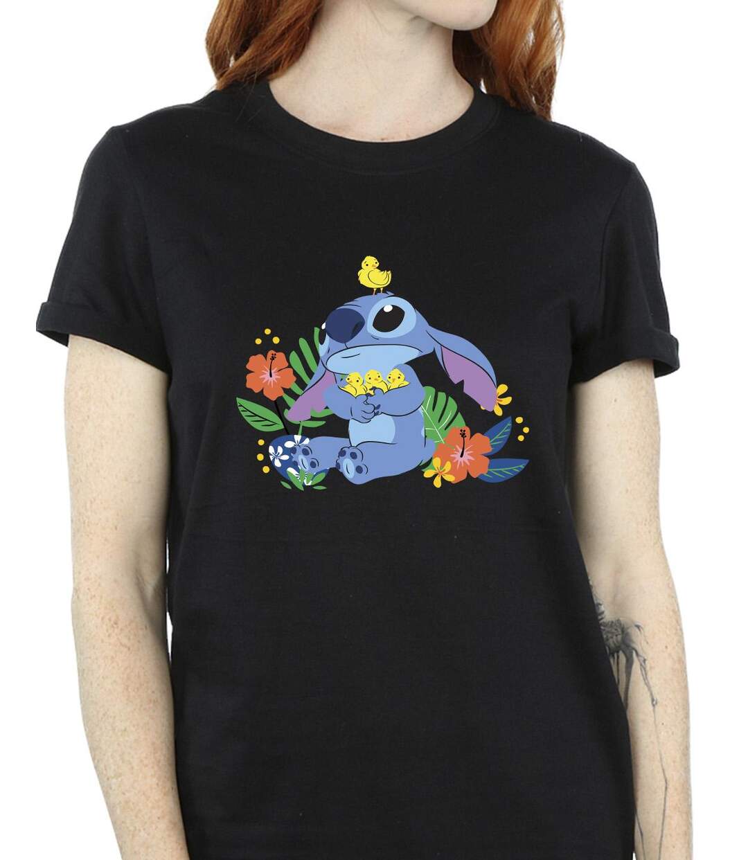Disney Femme/Ladies Lilo & Stitch Birds Cotton Boyfriend T-Shirt (Noir) - UTBI30354-3