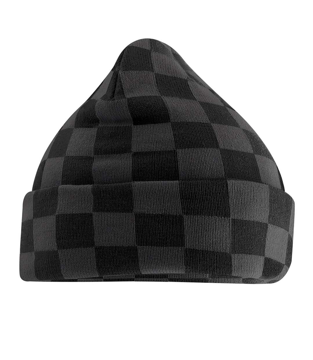 Bonnet Motif/style Damier Noir Blanc Doux Beechfield-1
