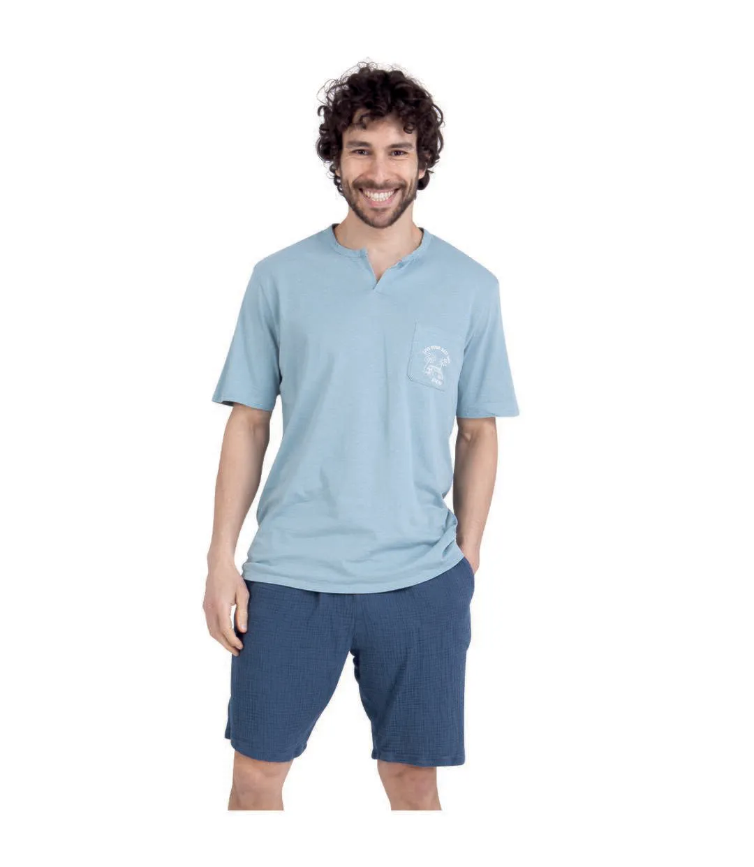 Pyjama court col rabat homme Easy Coton Athena-1