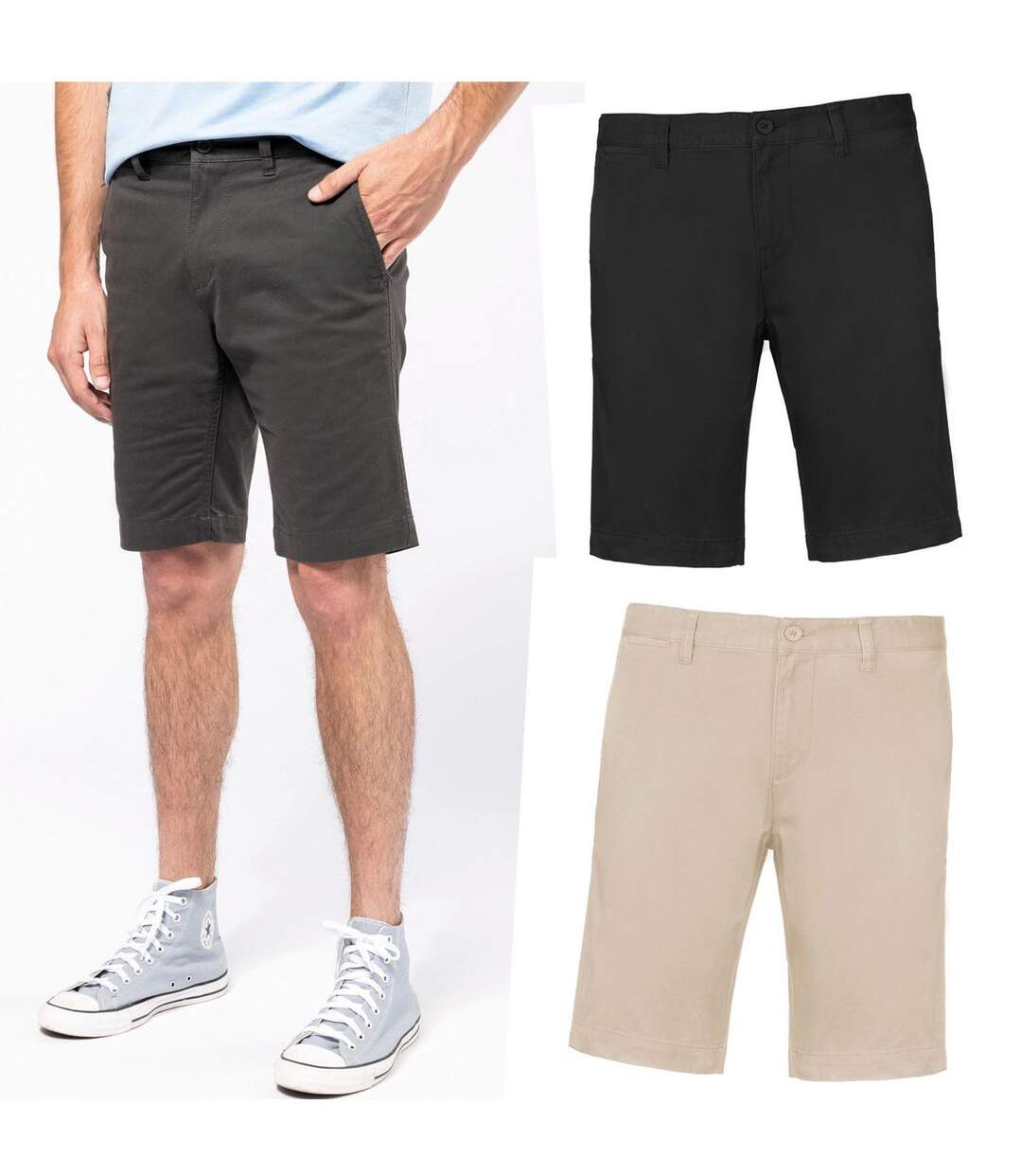 Lot 3 bermudas chino homme - K750 - noir gris et beige