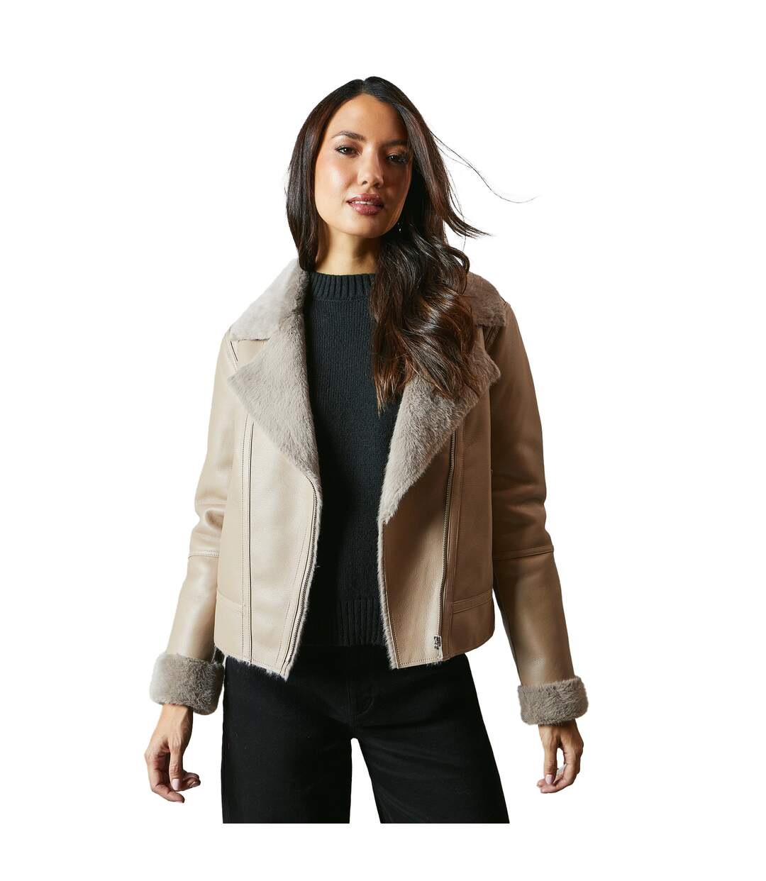 Veste motard femme taupe Principles-1