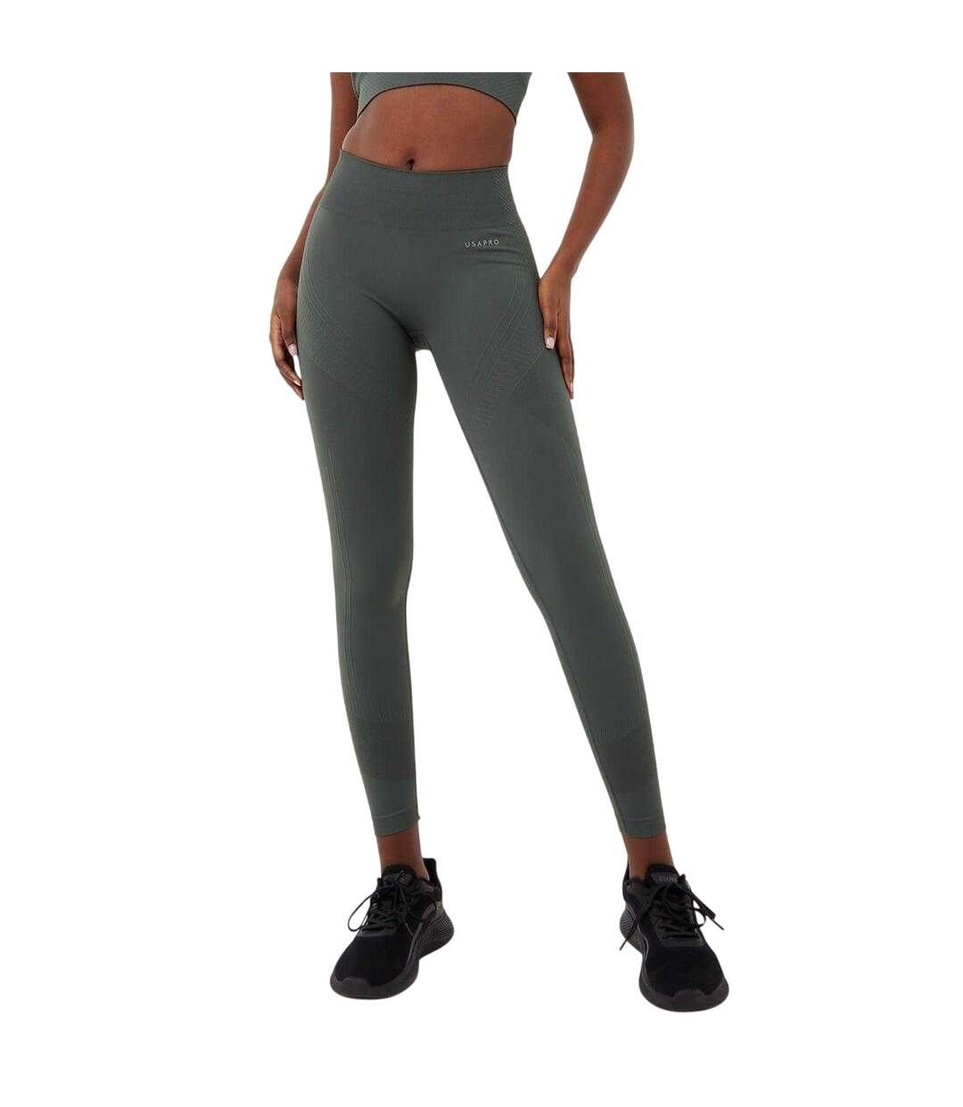Womens/ladies Seamless High Rise Leggings Khaki USA Pro-2