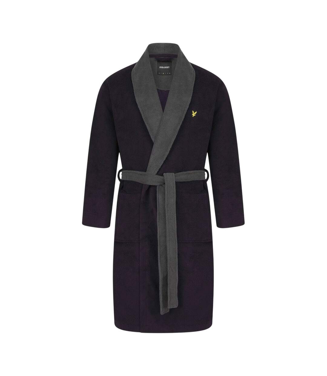 Mens Fleece Shawl Collar Long-sleeved Robe Peacoat Grey Lyle & Scott-1
