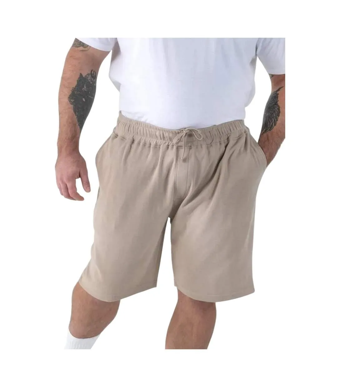 Mens Mitchell 3 D555 Stretch Plain Elasticated Waist Kingsize Shorts Stone Duke-4
