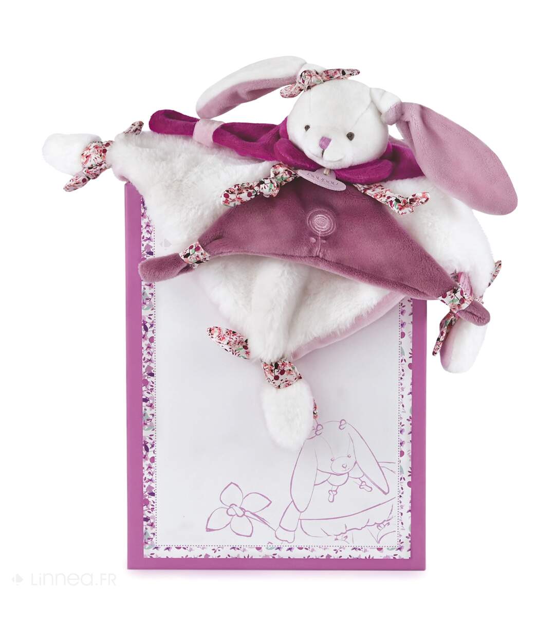 Doudou plat lapin 27 cm collection LAPIN CERISE rose-5