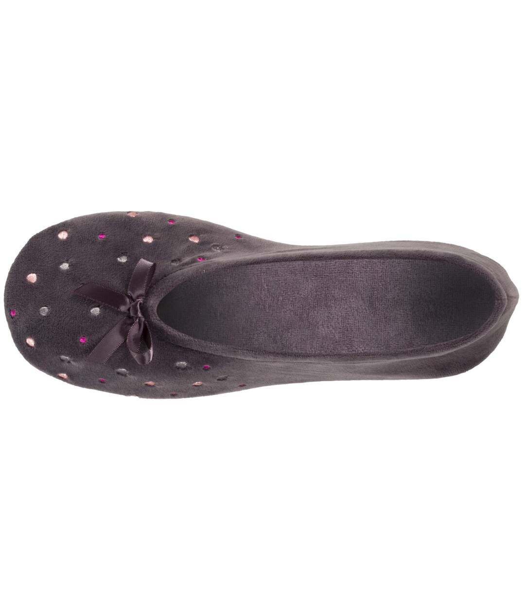 Isotoner Chaussons Ballerines femme brodée pois-2