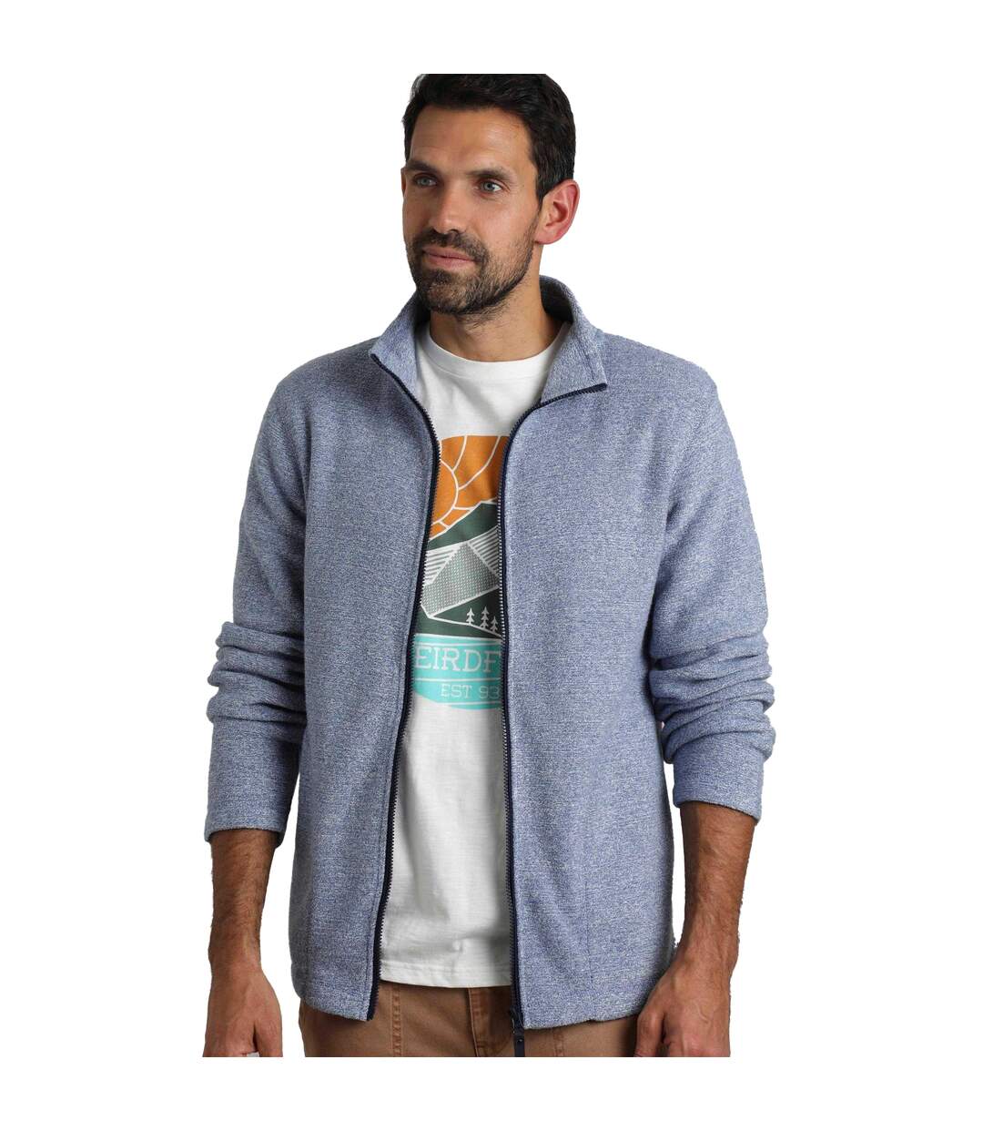 Mens thames full zip fleece top mid blue Weird Fish-3