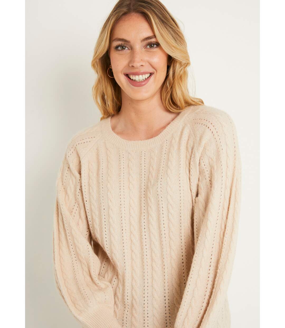 Pull doux maille irisée torsadée ajourée laine-4