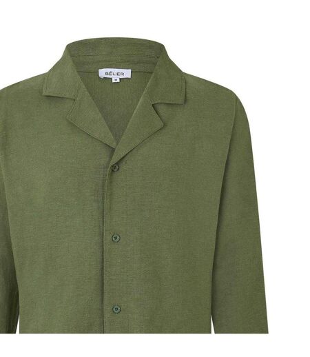 Mens Linen Long-sleeved Shirt Olive Belier