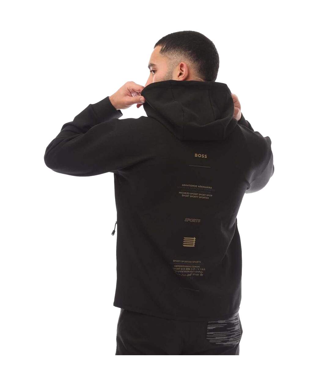Mens Artwork Full Zip Hoodie Black Boss-2