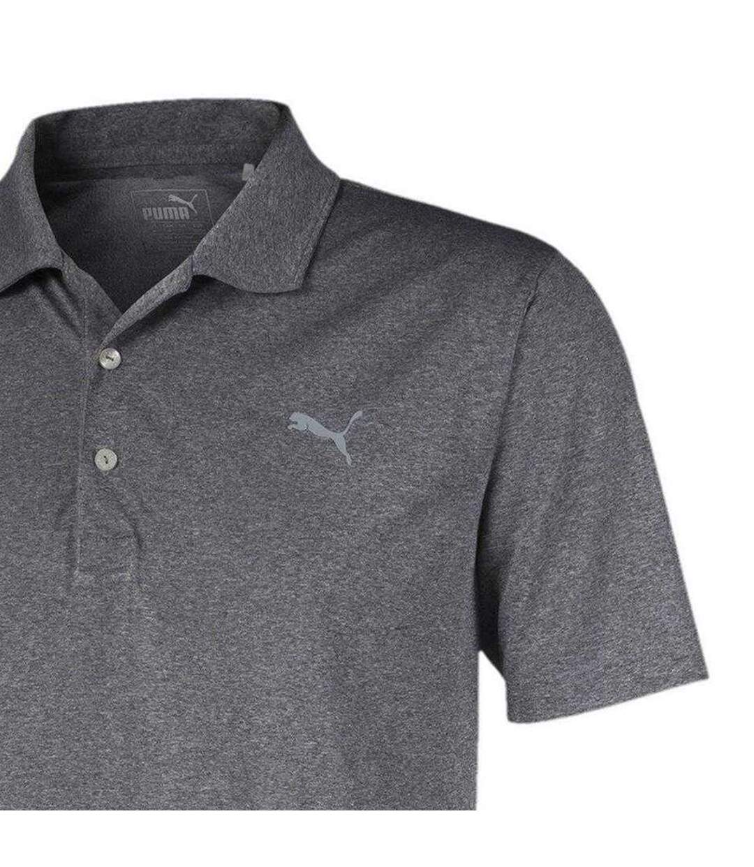 Mens Heathered Performance Polo Shirt Black Puma-3