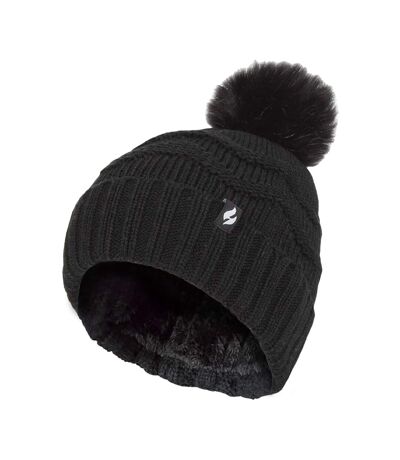 Ladies Zig Zag Turnover Thermal Pom Pom Hat for Winter