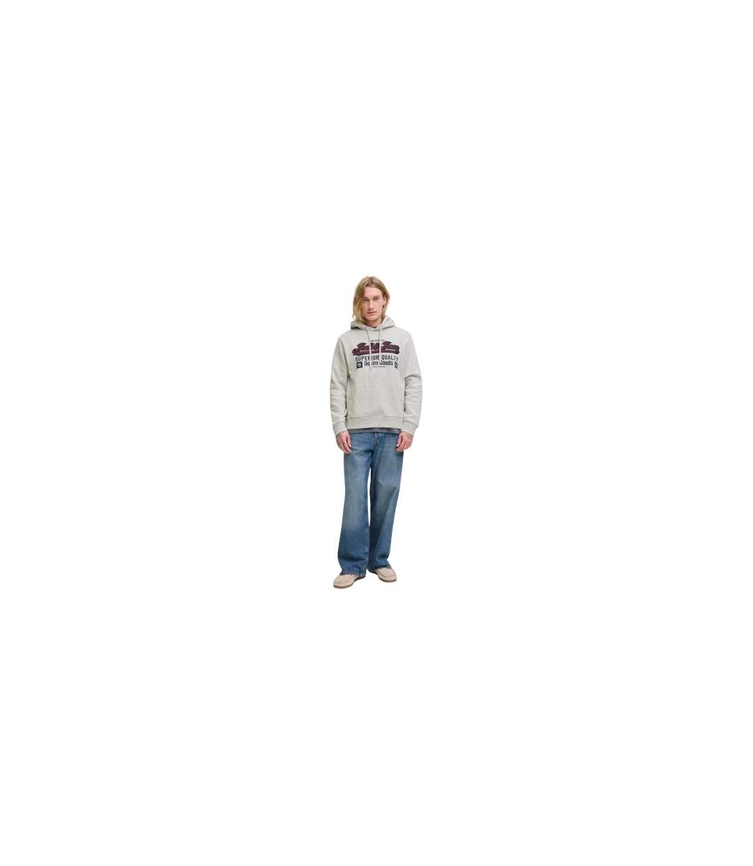 Mens Denim Goods Hoodie White Melange Jack And Jones-1