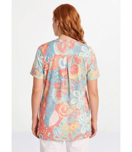 T-shirt long ample fleuri manches courtes