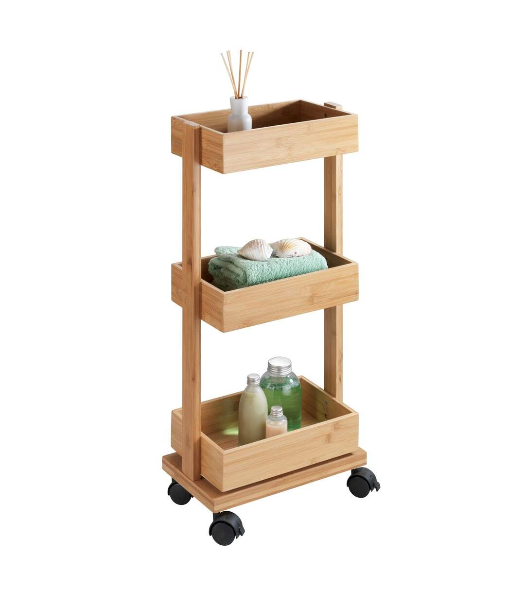 Desserte de salle de bain en bambou Tortona - L. 31 x H. 71 cm - Marron-1