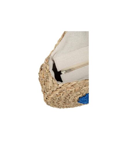 Sac de Plage Fleur 40cm Naturel & Bleu