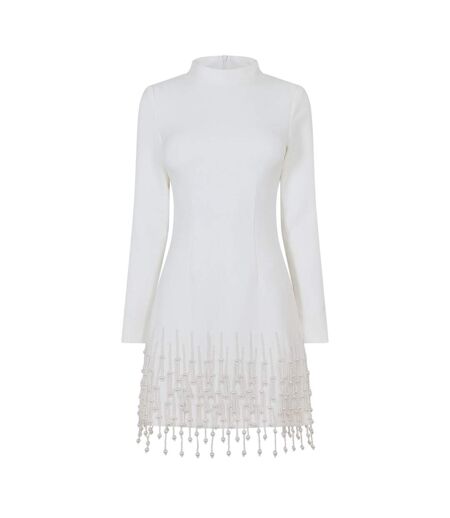 Robe Courte Manches Longues Fête Motif/style Perle Femme Blanc Muse