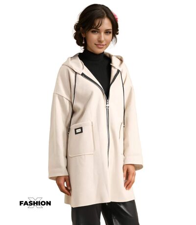 Manteau long femme manches longues - Couleur écru