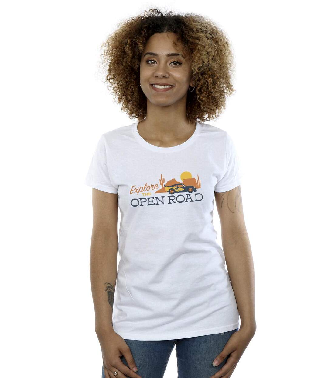 Disney - T-shirt CARS EXPLORE THE OPEN ROAD - Femme (Blanc) - UTBI13990-2